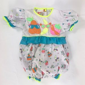 Vintage 80s Hush Puppies Baby Neon Fruit Romper